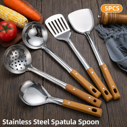 5pcs Stainless Steel Spatula Soup Spoon Kitchenware Set for Household Cooking