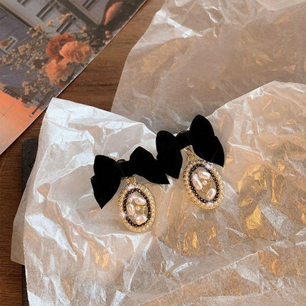 Vintage Oval Earrings Women Black Bow Elegant Jewelry Fashion Accessories