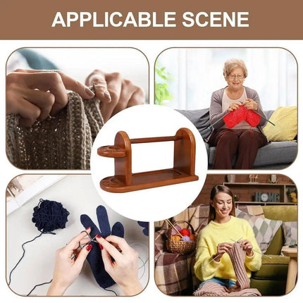 Wooden Yarn Spindle Holder with Scissors Organizer Solid Wood Knitting Tool Rack