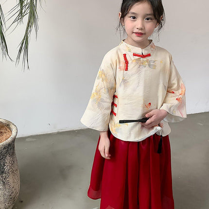 Chinese Traditional Girls Hanfu Long-sleeved Two-piece Dress Festival Outfit
