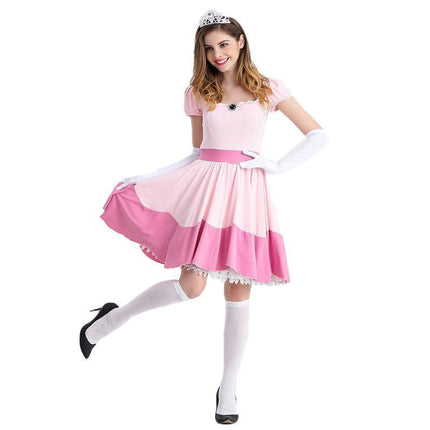 Ladies Princess Peach Costume Super Mario Pink Fancy Dress Party Halloween AU