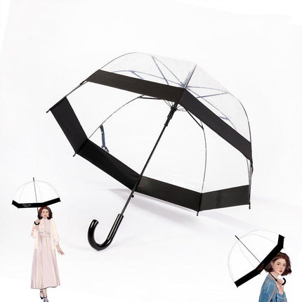Clear Dome Umbrella Wedding Party Transparent Parasol Handle Waterproof Rain