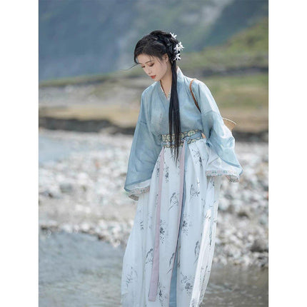 Womens Hanfu Blouse Ink Wash Guofeng Waist Top Eight Panel Skirt Daily Wear