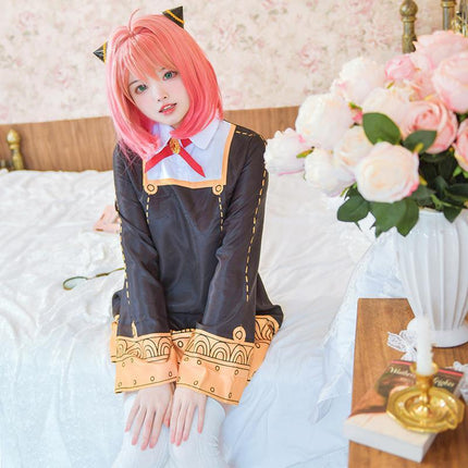 Anime SPY×FAMILY Anya Forger Cosplay Costume Girls Long Sleeve Dress Wig Outfits - Aimall