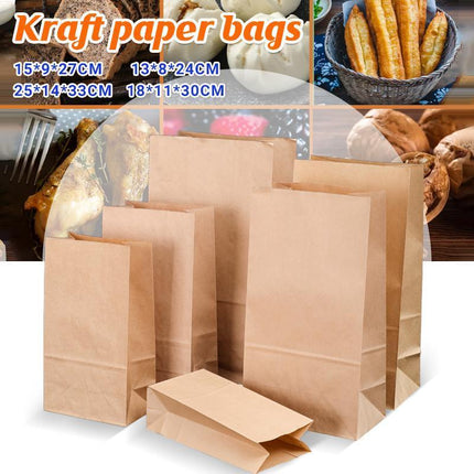 500PCS Kraft Food Paper Bags Brown Flat Bottom Lunch Bags Party Favour Bag - Aimall