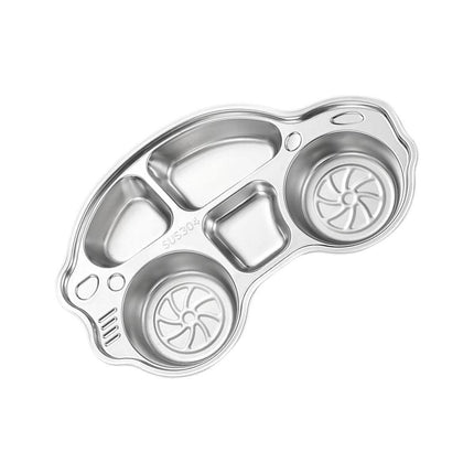 2pcs Cartoon Car Compartment Plate Stainless Steel Divided Food Tray with Sections