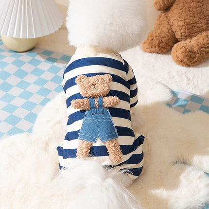 Cute Bear Striped Dog Home Clothes Cat Pet Outfit Cozy Animal Pajamas for Pets