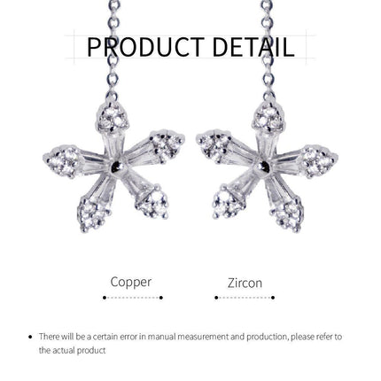 Silvery Zircon Flower Earline Long Sweet Earrings for Girls and Women Jewelry