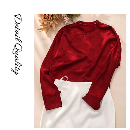 Traditional New Chinese Style Red Blouse Skirt Set Elegant Fashion Women Outfit - Aimall