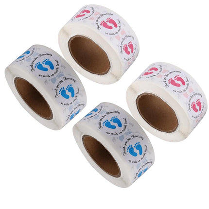 4 Rolls of Decorative Footprint Stickers - Pink and Blue Labels for Craft and Gift Use