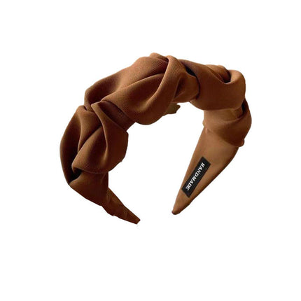 Women Fashionable Vintage Ruffled Wide Edge Solid Colour Hair Band Hoop Headband - Aimall