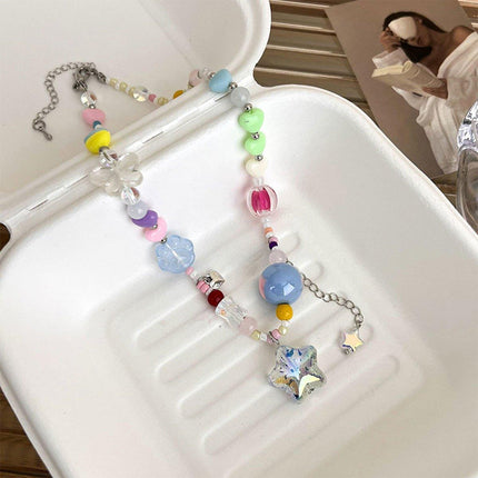 Colourful Hearts Transparent Star Necklace Sweet Fashion Jewellery for Women