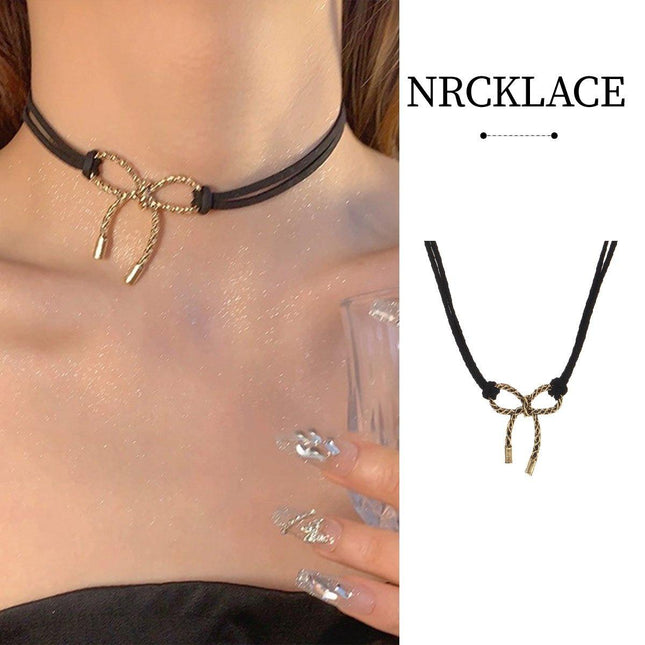 Charming Black Bow Necklace Stylish Jewelry for Women Adjustable Pendant Gift
