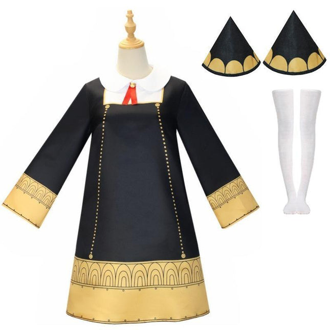 Anime SPY×FAMILY Anya Forger Cosplay Costume Girls Long Sleeve Dress Wig Outfits - Aimall