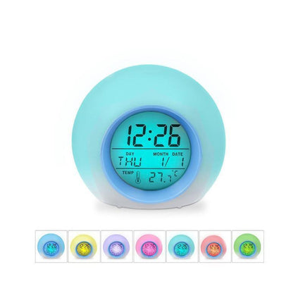 7 Colours Changing Digital Clock Temperature Light Cube Desk Kids Wake Up Alarm - Aimall
