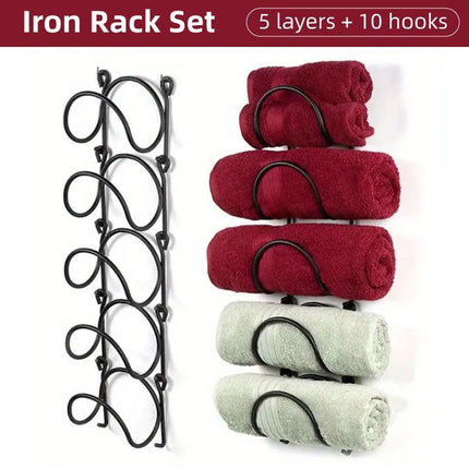 Multifunctional Wall Mounted Bathroom Storage Rack Multi Layer Towel and Wine
