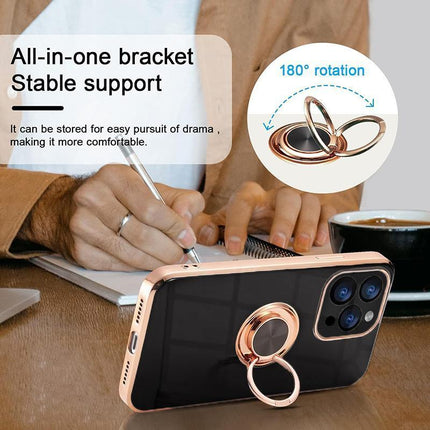 Light Cyan Luxury Shockproof Silicone Ring Case Stand Cover for iPhone 14 13 12 Pro Max - Aimall