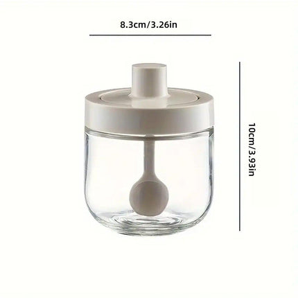 3PCS Glass Seasoning Jar with Spoon Lid Kitchen Salt Spice Storage Box Organizer