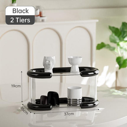 2 Tier Mug and Cup Organiser Double Tier Shelf Rack Storage for Kitchen and Home