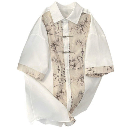 Men Chinese Style Summer Short Sleeve Shirt Lightweight Casual Tang Suit