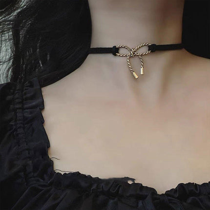 Charming Black Bow Necklace Stylish Jewelry for Women Adjustable Pendant Gift
