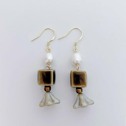 Ceramic Bead Dangle Earrings Imitation Pearl Vintage Fashion Jewellery