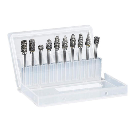 10PCS 6MM Head Tungsten Steel Carbide Rotary Burr Bur Die Grinder Bit + Case Set - Aimall