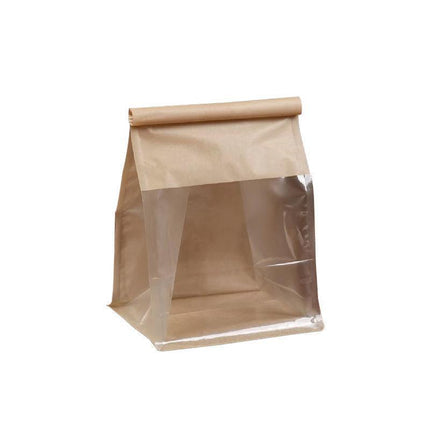 100x Kraft Paper Flat Bottom Cake Packaging Toast Bread Bags With Window Cowhide - Aimall