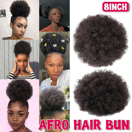 8 Inch Afro Wig Curly Ponytail Hairpiece Natural Puff Bun Hair Extension Black