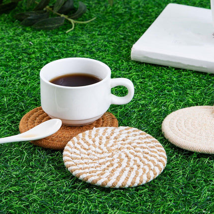 8PCS Round Cotton Woven Coaster Heat Resistant Thick Insulation Dining Table Mat