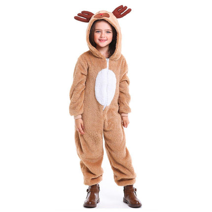 Girls' Christmas Elk Cute Dress Kids Holiday Party Outfit Festive Winter Wear - Aimall