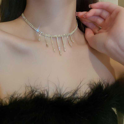 Luxury Zirconia Tassel Necklace Elegant Collar Jewelry for Women Party Wear