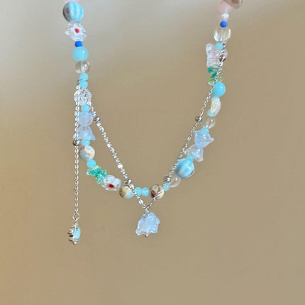 Elegant Blue Flower Pendant Necklace Women Girls Boho Chic Fashion Jewelry
