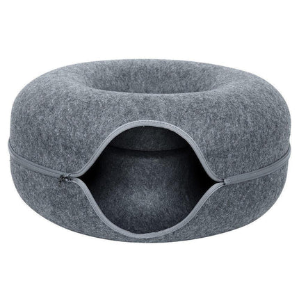 Cat Tunnel Bed Felt Pet Puppy Nest Cave House Round Donut Interactive Play Toy S Size - Aimall