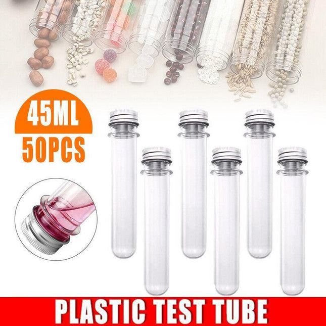 50Pcs 45Ml Plastic Lab Test Tubes Metal Cap Screw Lid Round Bottom Wedding Party - Aimall
