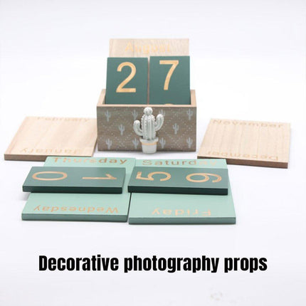 Rustic Wooden Perpetual Desk Calendar DIY Block Calendar Office Desktop Decor