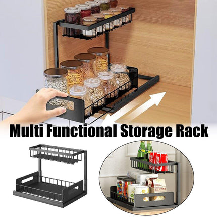 Removable Kitchen Cabinet Sink Storage Rack with Drawable Basket Organizer Shelf