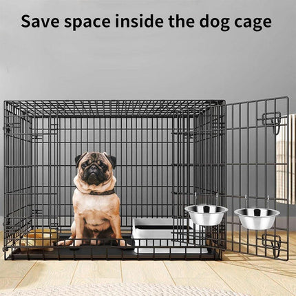 2PCS Pet Bowl Dog Food Cage Crate Water 13CM Hang-on Stainless Steel Metal Cat