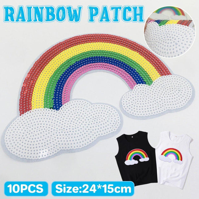 10PCS Large Colorful Sequin Embroidered Rainbow Patches DIY Clothing Accessories