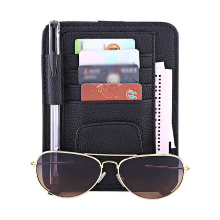 Sun Visor Organizer Sunglasses Holder Card Storage PU Leather Pouch Car Black - Aimall
