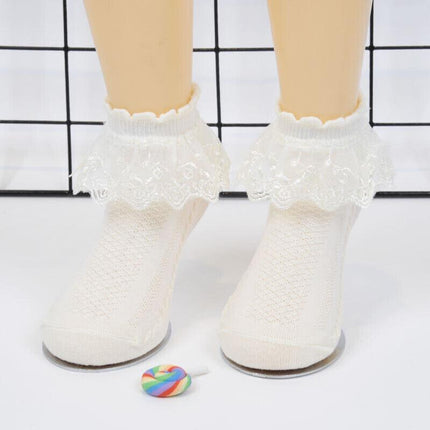 Girls Kids Lace Ruffle Ankle Short Socks Frilly Toddler Princess Socks 0-9 Yrad M Size - Aimall