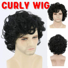 Mens Short Curly Hair Wig Black Natural Looking Hairpiece for Daily Costume Use