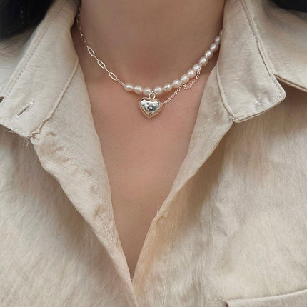 Sweet Love Heart Necklace Tassel Chain Asymmetric Collarbone Jewelry for Women