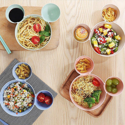 4PCS Wheat Straw Tableware Set Anti Fall Bowls Children Dish Dinner Plate Bowl
