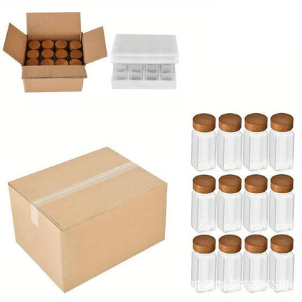 12pcs Square Glass Spice Jars Clear Storage Containers Kitchen Spice Organizing