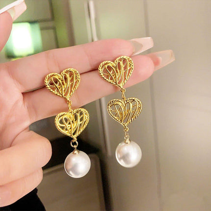 Retro Hollow Twist Imitation Pearl Earrings Fashion Statement Jewelry Gift