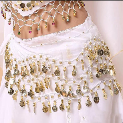 1X 3Rows Belly Dance Dancing Hip Scarf Belt Chain Skirt Golden Tone 98 Coin Bead - Aimall