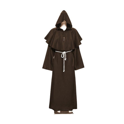 Medieval Friar Hooded Robe Monk Cross Necklace Renaissance Cosplay Costume AU - Aimall