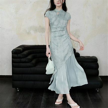 New Retro Chinese Style Slim Fit Cheongsam Dress Wrap Hip Long Skirt Feminine