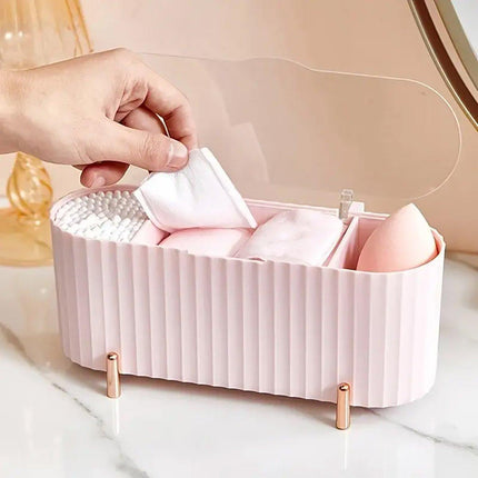 Dustproof Desktop Cosmetic Organizer with Lid Makeup Storage Box for Home Office